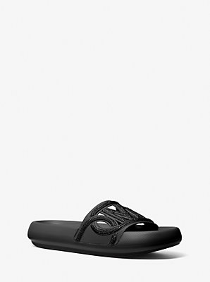 Michaelkors Splash Crystal-Embellished Scuba Slide Sandal,BLACK