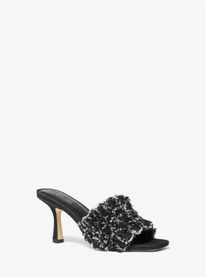 Michaelkors Tessa Frayed Denim Mule Sandal,BLACK