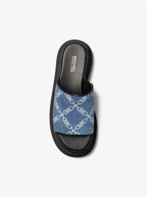 Sandalo slide Kendra in denim jacquard con logo Empire Diamond image number 3