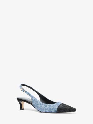 Amara Signature Logo Print Denim Slingback Pump