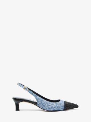 Amara Signature Logo Print Denim Slingback Pump in NEW HRZN WSH | Michael Kors