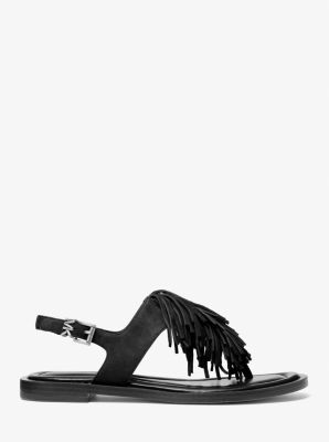 Indra Fringed Suede Sandal in BLACK | Michael Kors