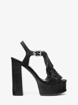 Indra Fringed Suede Platform Sandal in BLACK | Michael Kors