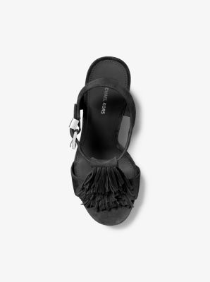 Indra Fringed Suede Platform Sandal in BLACK | Michael Kors