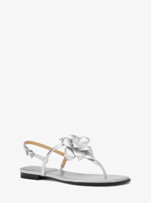 Jacie Floral Embellished Metallic Leather T-Strap Sandal