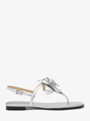 Jacie Floral Embellished Metallic Leather T-Strap Sandal