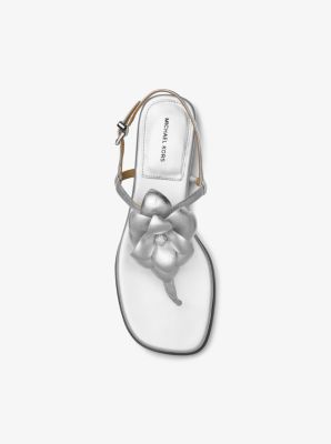 Jacie Floral Embellished Metallic Leather T-Strap Sandal