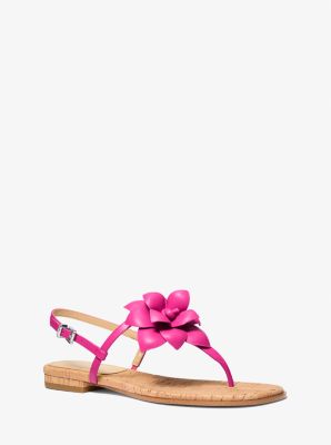 MK Sandale Jacie Aus Leder Mit Zierblume Und T-Riemen - Rosa