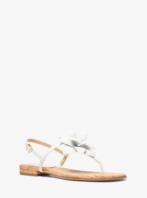 MK Sandale Jacie Aus Leder Mit Zierblume Und T-Riemen - Weiss