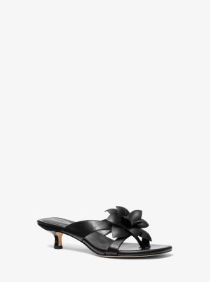 Jacie Floral Embellished Leather Kitten Heel Sandal