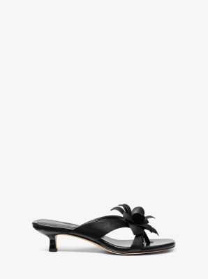 Jacie Floral Embellished Leather Kitten Heel Sandal