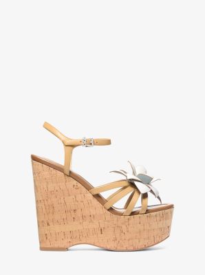 Jacie Floral Embellished Leather Wedge Sandal