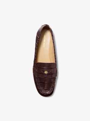 Jennings Crocodile Embossed Leather Loafer in CHOCOLATE | Michael Kors