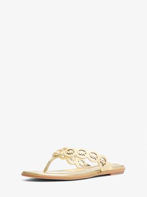 Sandalia Janie de piel con logotipo metalizado perforado