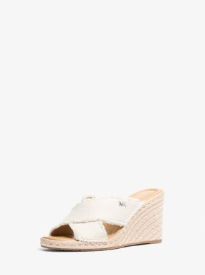 Kenzie Frayed Linen Blend Canvas Wedge Sandal