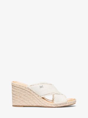 Kenzie Frayed Linen Blend Canvas Wedge Sandal