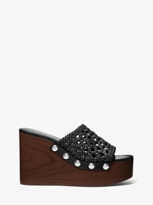 Mayes Woven Wedge Sandal in BLACK | Michael Kors