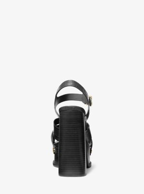 Nora Crocodile Embossed Leather Platform Sandal in BLACK | Michael Kors