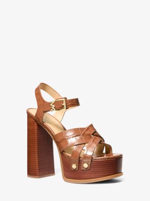 Nora Crocodile Embossed Leather Platform Sandal