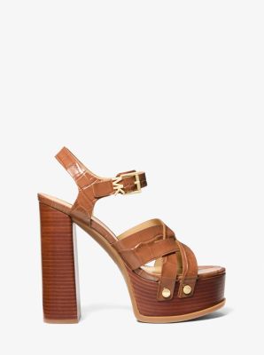 Nora Crocodile Embossed Leather Platform Sandal