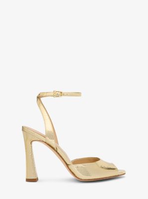 Sandale Rosie en cuir m&eacute;tallis&eacute; et gaufr&eacute; &agrave; motif de serpent in OR P&Acirc;LE | Michael Kors