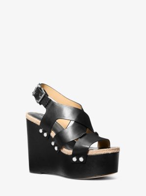 Raven Studded Leather Wedge Sandal in BLACK | Michael Kors