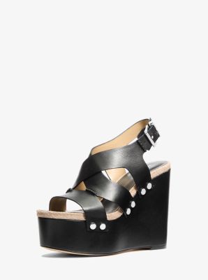 Raven Studded Leather Wedge Sandal in BLACK | Michael Kors