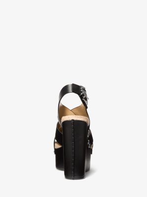 Raven Studded Leather Wedge Sandal in BLACK | Michael Kors