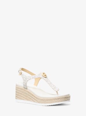 Val Signature Logo Thong Wedge Sandal in VANILLA | Michael Kors
