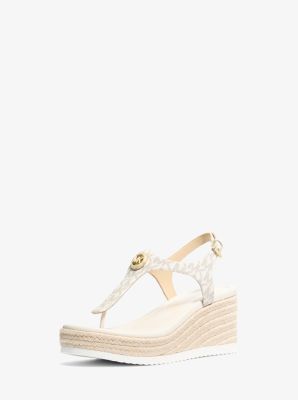 Val Signature Logo Thong Wedge Sandal in VANILLA | Michael Kors
