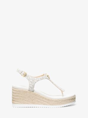 Val Signature Logo Thong Wedge Sandal in VANILLA | Michael Kors