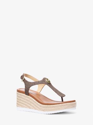 Val Signature Logo Thong Wedge Sandal in BROWN | Michael Kors