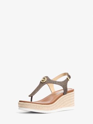 Val Signature Logo Thong Wedge Sandal in BROWN | Michael Kors