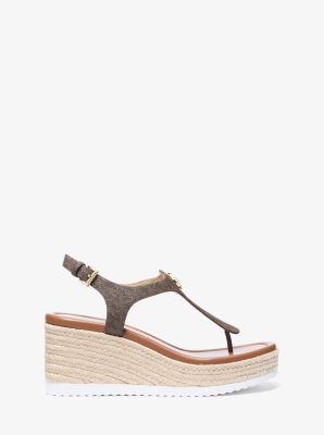 Val Signature Logo Thong Wedge Sandal in BROWN | Michael Kors