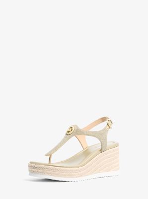 Val Glitter Chain-Mesh Thong Wedge Sandal