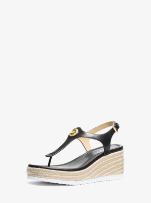 Val Leather Thong Wedge Sandal in BLACK | Michael Kors