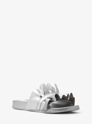 bella ruffled metallic leather sandal