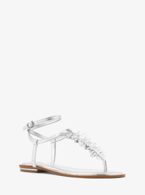 bella ruffled metallic leather sandal