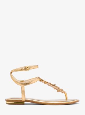 Bella Ruffled Metallic Leather Sandal