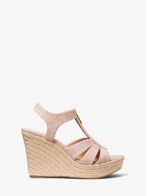 Michael Kors Berkley Weave Espadrille Wedge Sandals Pale Gold Size