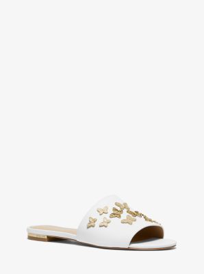 Lacey Butterfly Embellished Leather Slide Sandal Michael Kors