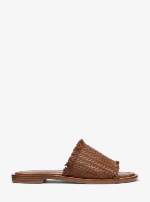 woven leather slide sandals