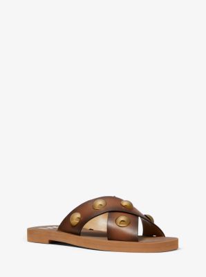 Glenda Studded Burnished Leather Slide Sandal Michael Kors Canada