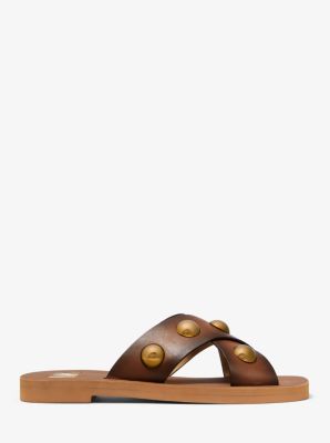 Michael michael kors glenda leather and logo sales slide sandal