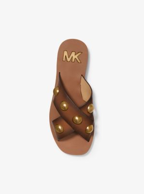 Glenda Studded Burnished Leather Slide Sandal Michael Kors