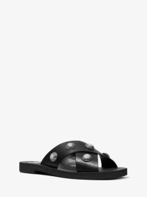 Michael michael kors glenda leather and logo sales slide sandal