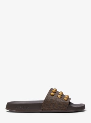 fendi studded logo slide sandal