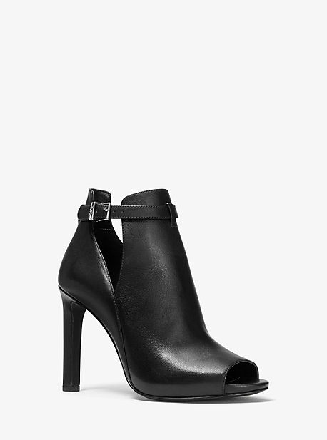 Michaelkors Lawson Leather Open-Toe Ankle Boot,BLACK