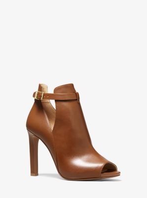 Michaelkors Lawson Leather Open-Toe Ankle Boot,LUGGAGE