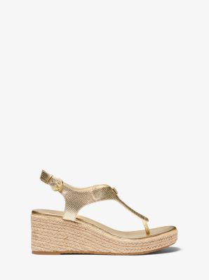 Laney Metallic Lizard-Embossed Leather Espadrille Wedge Sandal image number 1